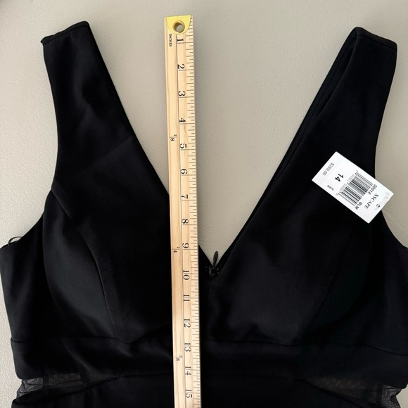 Xscape Floral Embroidered Front Slit Sleeveless Gown Maxi Dress Black + Pink 14 - Picture 16 of 16